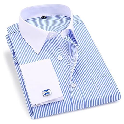 Bqxxdeo camicia da uomo con polsini alla francese camicia a maniche lunghe con bottoni gemelli dalla vestibilità regolare inclusi fs11 light blue xl