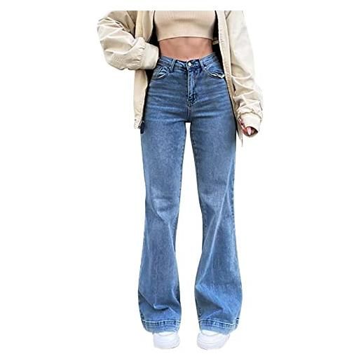 NOAGENJT jeans donna vita alta pantaloni donna larghi eleganti invernali pantaloni donna comodi invernali jeans a zampa donna stringata cachi #4 18.99