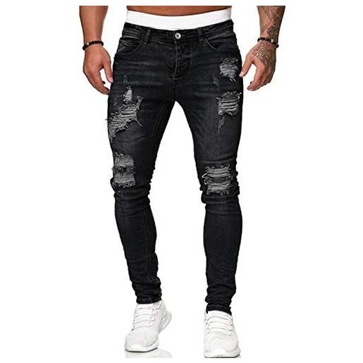 Geagodelia jeans strappati uomo stretti pantaloni in denim slim fit jeans uomo elasticizzati vita alta casual hip-hop ragazzo regalo (b-blu scuro, m)