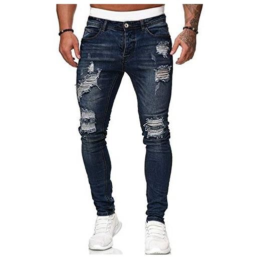 Geagodelia jeans strappati uomo stretti pantaloni in denim slim fit jeans uomo elasticizzati vita alta casual hip-hop s-4xl ragazzo regalo (b-blu scuro, l)