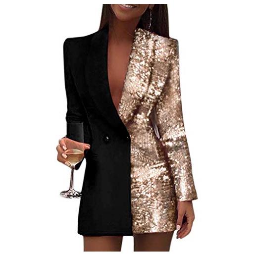 Onsoyours blazer classico donna con manica a 3/4 cardigan giacca elegante giacche casual per ufficio b nero xl