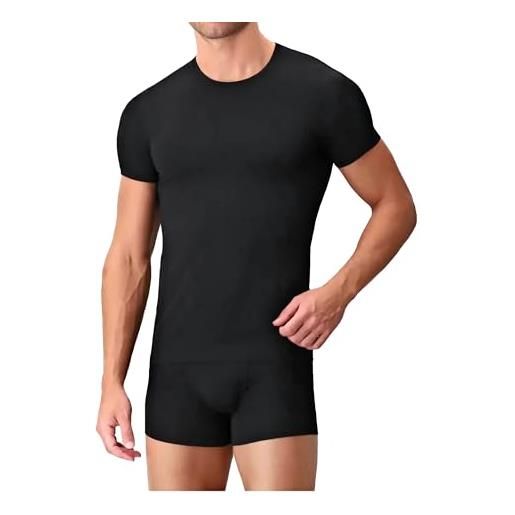 Liabel 3-6 pezzi - maglietta intima uomo cotone bielastico girocollo - maglia intima uomo elasticizzata - 03858 23 (xxl, 3 pezzi nero)