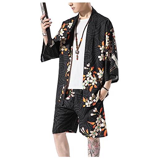 Sunma kimono giapponese da uomo estate haori giacca baggy stampato cardigan + pantaloncini