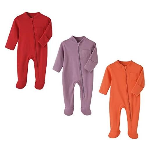 amropi neonato pigiama confezione da 3 tutine bambino manica lunga pagliaccetto in cotone rosso/viola/arancione, 3-6 mesi