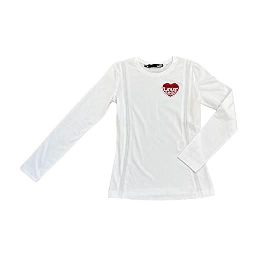 Love Moschino tight t-shirt long sleeves sides curled by logo elastic drawstring and with embroidered love storm heart patch, black, 42 da donna