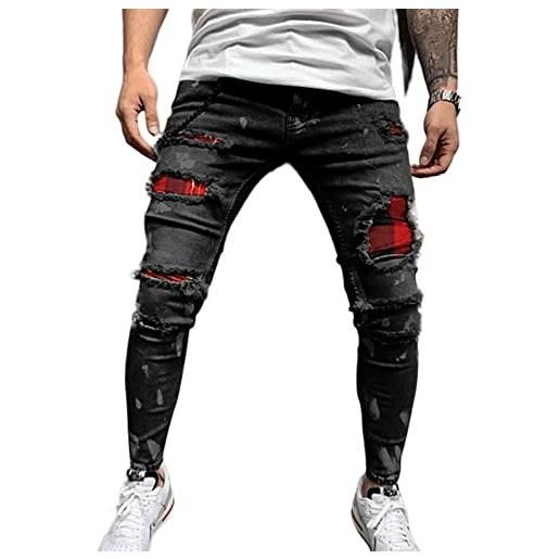 Angel ZYJ uomo pantaloni jeans modo fori slim fit denim pantaloni skinny jeans (l, grigio - 1)