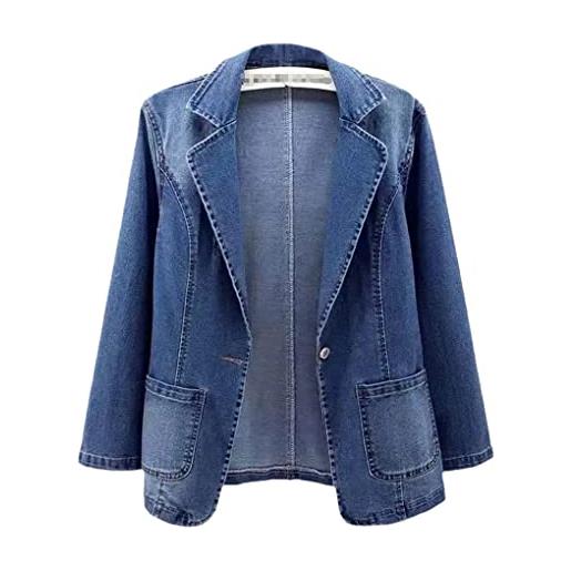Generic giacca da abito in denim primaverile da donna manica lunga con un bottone vintage casual autunno giacca sportiva in jeans blue l