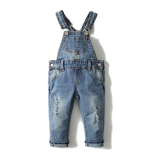 KIDSCOOL SPACE salopette di jeans da bambina, pantaloni slim carini in denim strappato da bambino, blu, 18-24 mesi