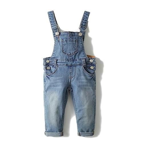 KIDSCOOL SPACE salopette di jeans da bambina, pantaloni slim carini in denim srappato da bambino, azzurro, 7-8 anni