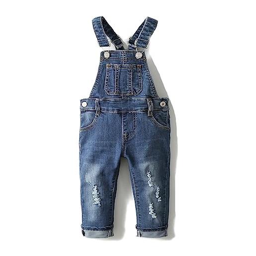 KIDSCOOL SPACE salopette di jeans da bambina, pantaloni slim carini in denim srappato da bambino, azzurro, 18-24 mesi