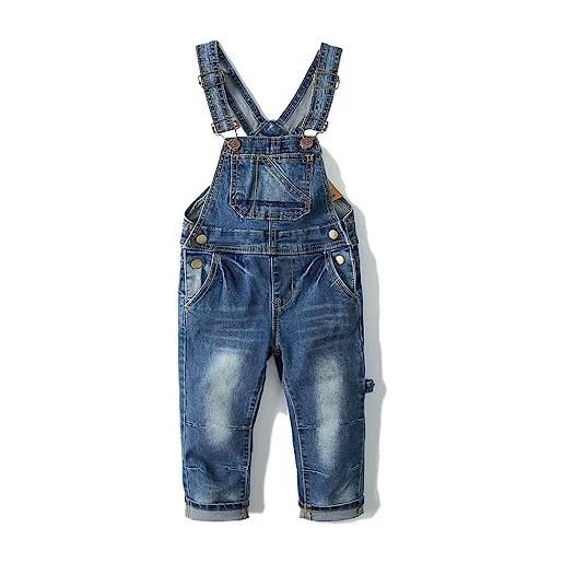 KIDSCOOL SPACE salopette di jeans da bambina, pantaloni slim carini in denim srappato da bambino, azzurro, 3-4 anni