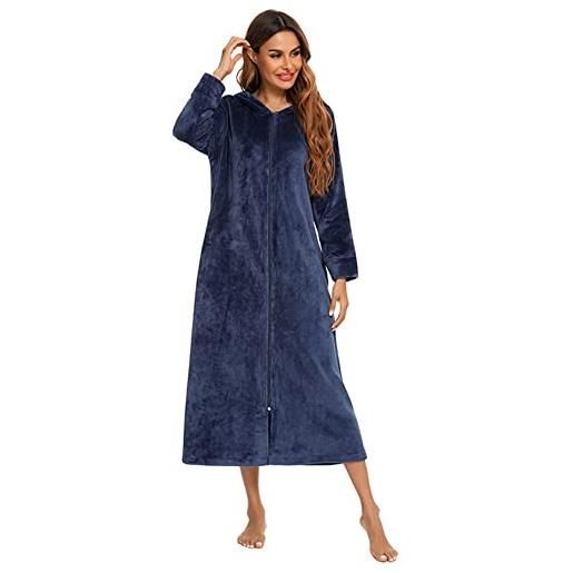 FOKULUNDA womens zip up fleece robe plush accappatoio morbido caldo pigiama casual loungewear (l, z2)