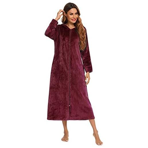 FOKULUNDA womens zip up fleece robe plush accappatoio morbido caldo pigiama casual loungewear (s, z3)