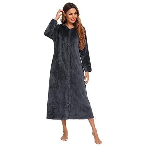 FOKULUNDA womens zip up fleece robe plush accappatoio morbido caldo pigiama casual loungewear (xxl, z2)