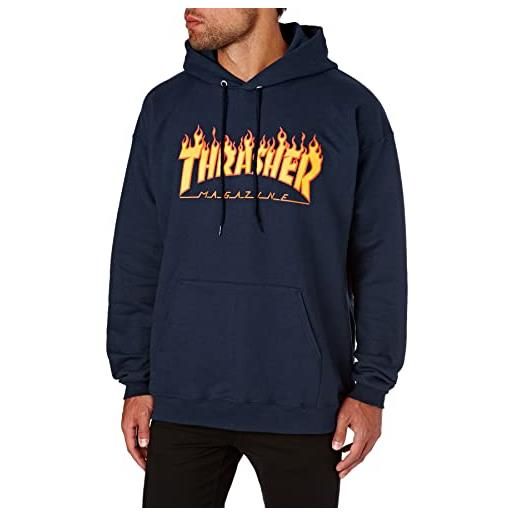 Thrasher - felpa da uomo con logo "in fiamme", uomo, maglia di tuta, 113102l/ny, blu mare, l