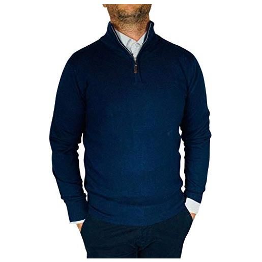 SENZA MARCA/GENERICO fashion moda maglione cardigan uomo classico lana cachemire cotone mezza zip cerniera inverno regular j1781 (avion, xl)