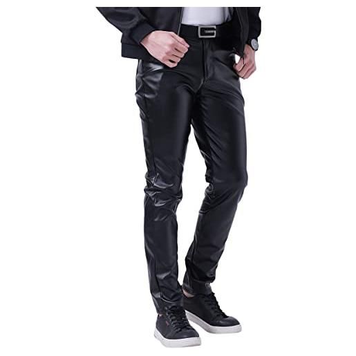 Oanviso pantaloni di pelle da uomo eleganti slim fit pantalone micro elasticizzati moto pants pantaloni in pelle artificiale taglio gamba dritta pantalone a matita steampunk pants primavera a nero l
