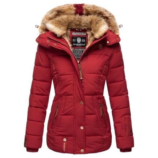 Marikoo giacca invernale calda da donna, trapuntata, in pelliccia sintetica b658, rosso scuro, m