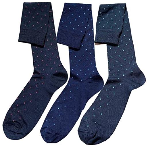 Infinity 6 paia calze lunghe uomo a pois fantasia in filo di scozia puro cotone 100% di qualità elasticizzate (43-46, stelle)