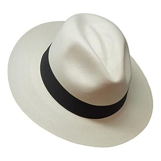 Borges & Scott il japura - panama fedora firma - bianco con nastro nero - autentico panama arrotolabile e ultra leggero - 56cm