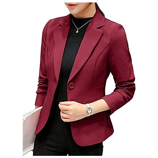 Qichenx donna elegante manica lunga colletto cappotto ufficio business blazer top gilet corto carriera giacca cardigan (bordeaux, 3xl)