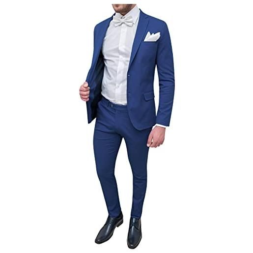 Evoga abito uomo sartoriale slim fit in cotone vestito completo elegante cerimonia (52, blu medio)