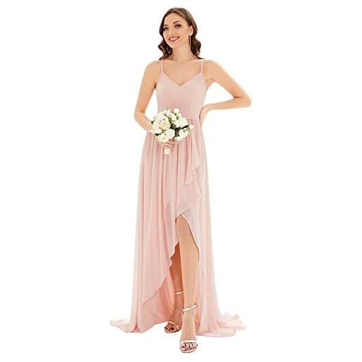 Ever-Pretty vestito da sera donna corto davanti lungo dietro scollo a v senza maniche elegante abito da damigella rosa 40