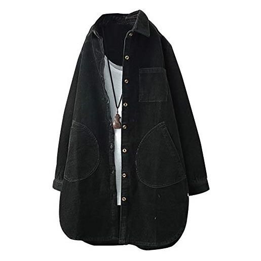 FTCayanz donna giacca cotone cardigan casual oversized top camicia grigio scuro xl