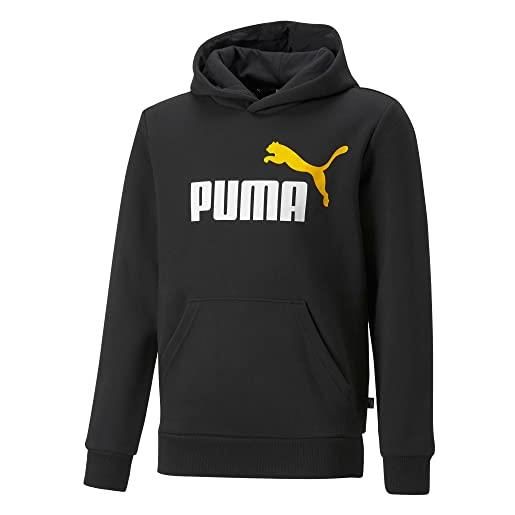 PUMA ess+ 2 col big logo hoodie fl b felpa in pile, tangerina nera, 6 años unisex-bimbi