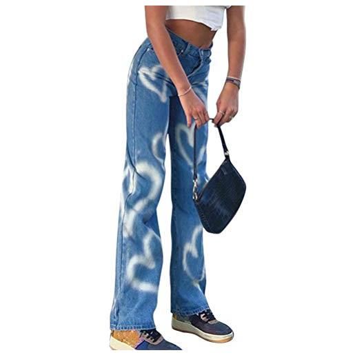 Onsoyours colore solido jeans a vita media retro eleganti denim pantaloni comode elastico in vita pantaloni con tasche donna taglie forti pantaloni in denim streetwear y blu l
