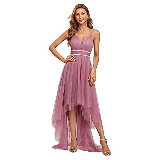 Ever-Pretty abiti da cocktail lunghi da stile impero alto-basso di tracolla regolabile del scollo a v profondo elegante da donne rosa 42eu
