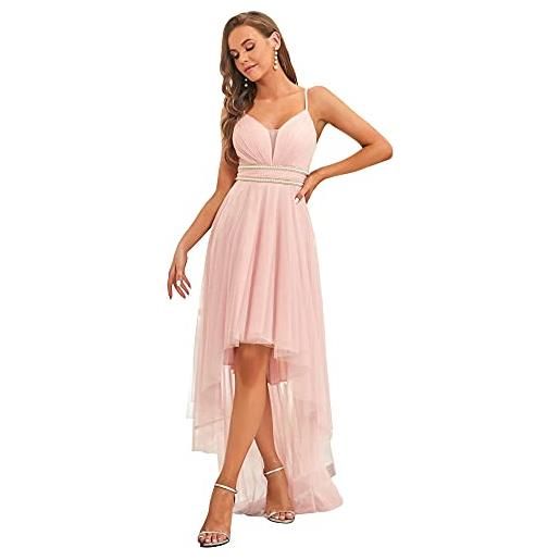 Ever-Pretty vestiti da sera e cerimonia lunghi da stile impero alto-basso di tracolla regolabile del scollo a v profondo elegante da donne rosa 48eu