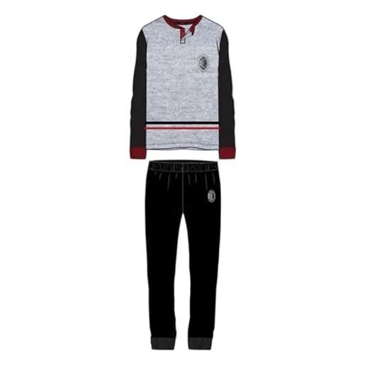 Milan pigiama junior homewear football prodotto ufficiale interlock 100% cotone caldo pigiama serafino manica lunga e pantalone lungo idea regalo (14 anni, 1010 nero)