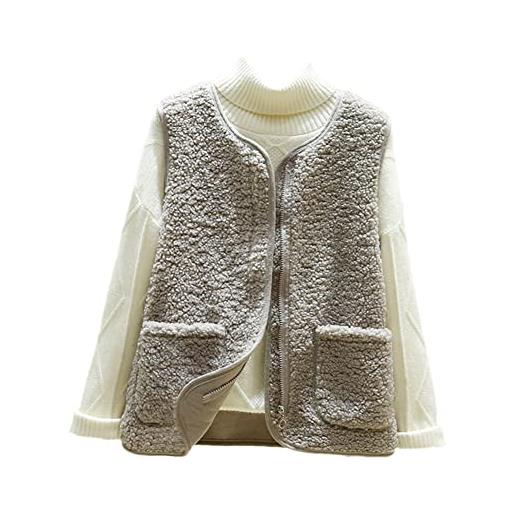 YAOTT gilet in pile donna termico gilet in peluche capispalla gilet zip tinta unita cappotto ragazze gilet in finta lana di agnello casual senza maniche giacca con tasca per primavera autunno. Colore 2 s