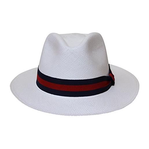 Borges & Scott cappello panama teardrop - naturale con nastro rosso, bianco e blu antico - 58cm