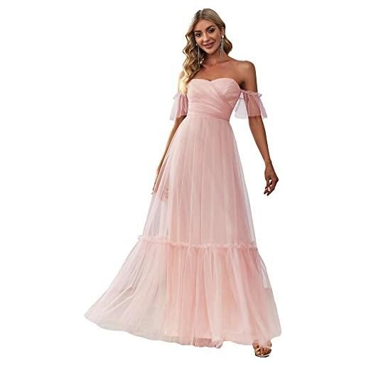 Ever-Pretty abiti da cerimonia dalla spalla stile impero linea ad a tulle lunghezza del piano da donna arancia rosa 36eu