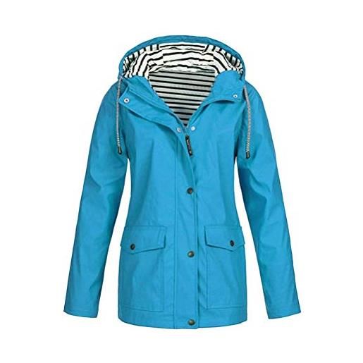 ORANDESIGNE giacca impermeabile donna con cappuccio lunga antipioggia giacca a vento cappotto lungo casual per escursioni in campeggio leggera idrorepellente traspirante cappotto blu xxl