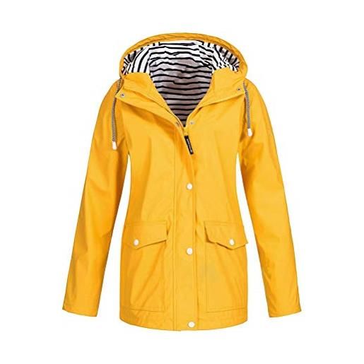 ORANDESIGNE giacca impermeabile donna con cappuccio lunga antipioggia giacca a vento cappotto lungo casual per escursioni in campeggio leggera idrorepellente traspirante cappotto blu xxl