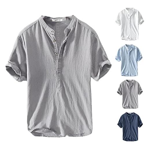 Updays 2022 new provence linen cotton shirt for men, men's summer casual lightweight linen shirt (a, l)