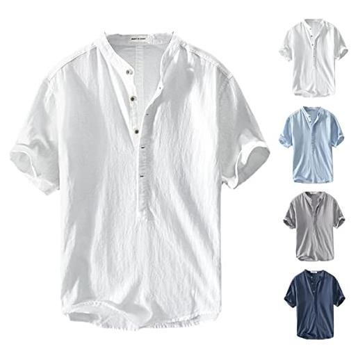 Updays 2022 new provence linen cotton shirt for men, men's summer casual lightweight linen shirt (d, l)
