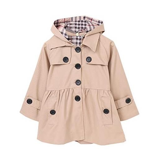 SXSHUN bambina cappotto corto in cotone con cappuccio giacca fodera quadretti elegante autunno, marrone, 1-2 anni (etichetta: 100cm)