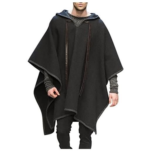 Chahuer cappotto poncho di lana con pullover sciolto con mantello scialle alla moda da uomo colore1 xl