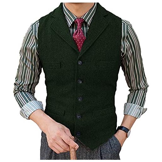 Solovedress gilet da abito da uomo elegante tweed panciotto casual smanicato risvolto dentellato per lavori di matrimonio（army green，xl）