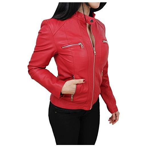Evoga giubbotto giacca donna ecopelle giubbino giacchetto casual in simil pelle (l, rosso)