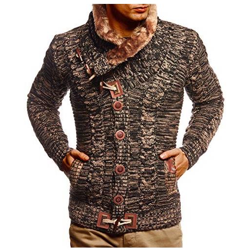 Leif Nelson ln7100 - giacca a maglia da uomo a maniche lunghe, con cappuccio, colore nero, nero marrone, s