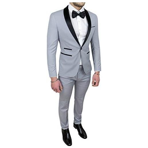 Mat Sartoriale abito completo uomo sartoriale grigio raso vestito smoking elegante cerimonia (52)