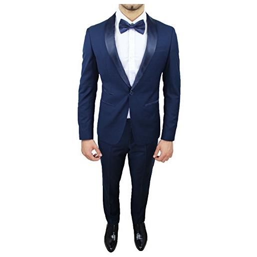 Mat Sartoriale abito completo uomo sartoriale grigio raso vestito smoking elegante cerimonia (48, grigio)