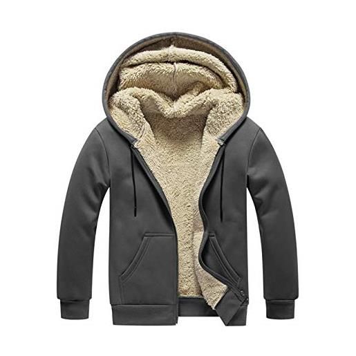Minetom felpa uomo felpe con cappuccio zip sweatshirts sportivo invernali caldo fodera in peluche pullover hoodie giacca cappotto a grigio s