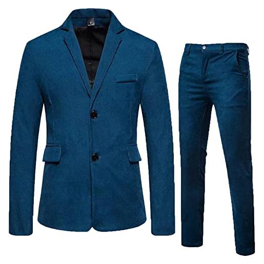 Generic abiti da uomo a maniche lunghe con risvolto multitasche pantaloni casual in velluto a coste con due bottoni da palestra (blue, xxl)