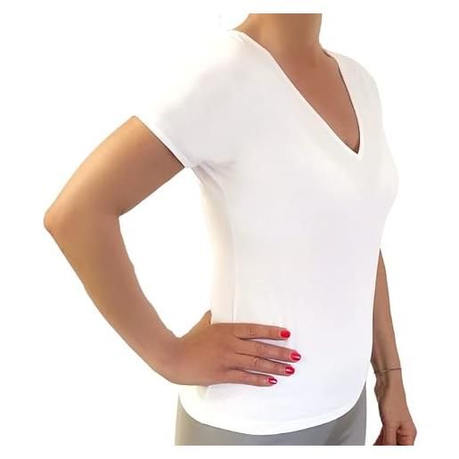 Clessidra t-shirt manica corta donna in micromodal traspirante made in italy, scollo a v, maglietta donna, camiciola, maglietta mezza manica, sottogiacca e-7555 (s, nudo)